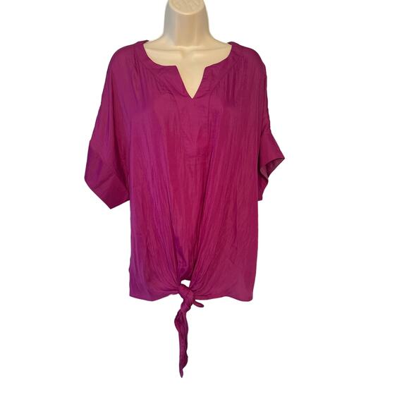Marc New York Andrew Marc Tops - Marc New York Andrew Marc Very Berry Front Tie Knot Blouse XL‎ M3MTC004